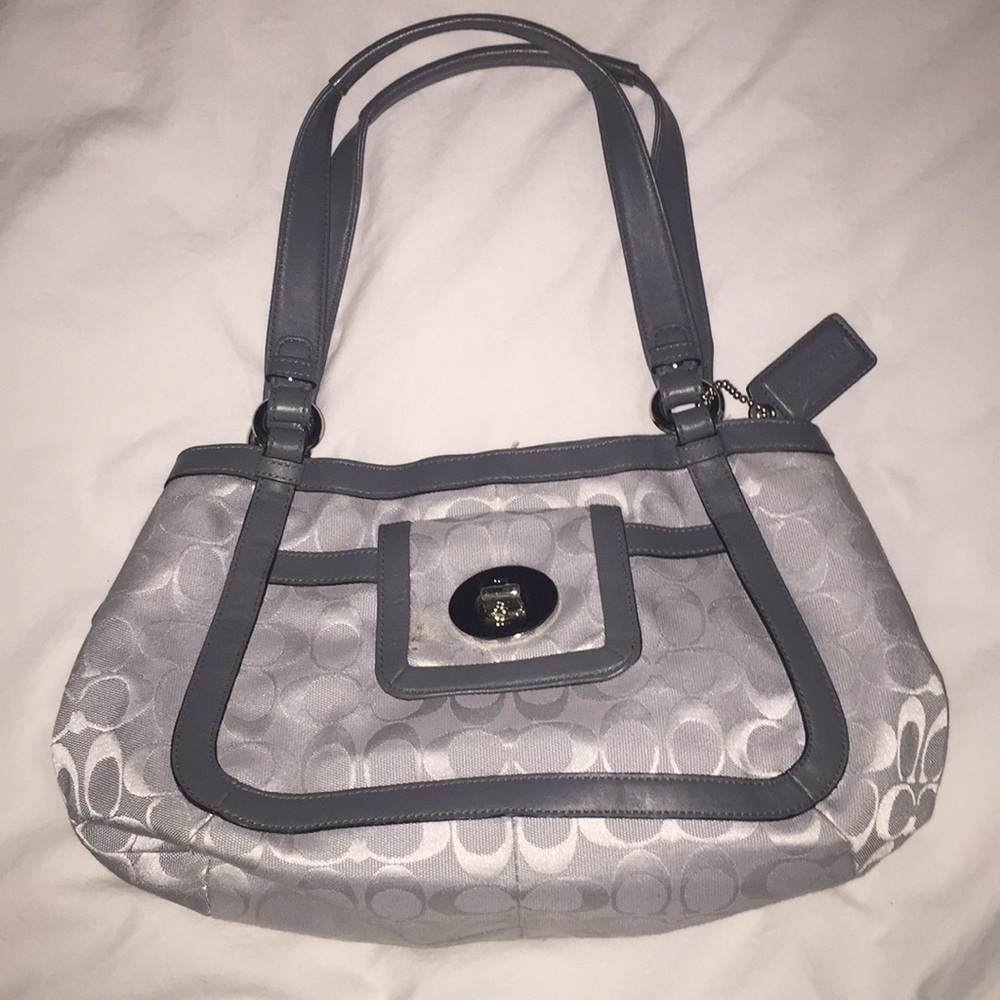 Coach grey fabric bag signature print